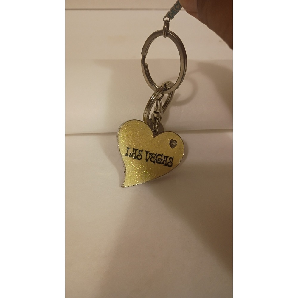 Las Vegas Heart Keychain Yellow Glitter December Charm Rhinestone Souvenir